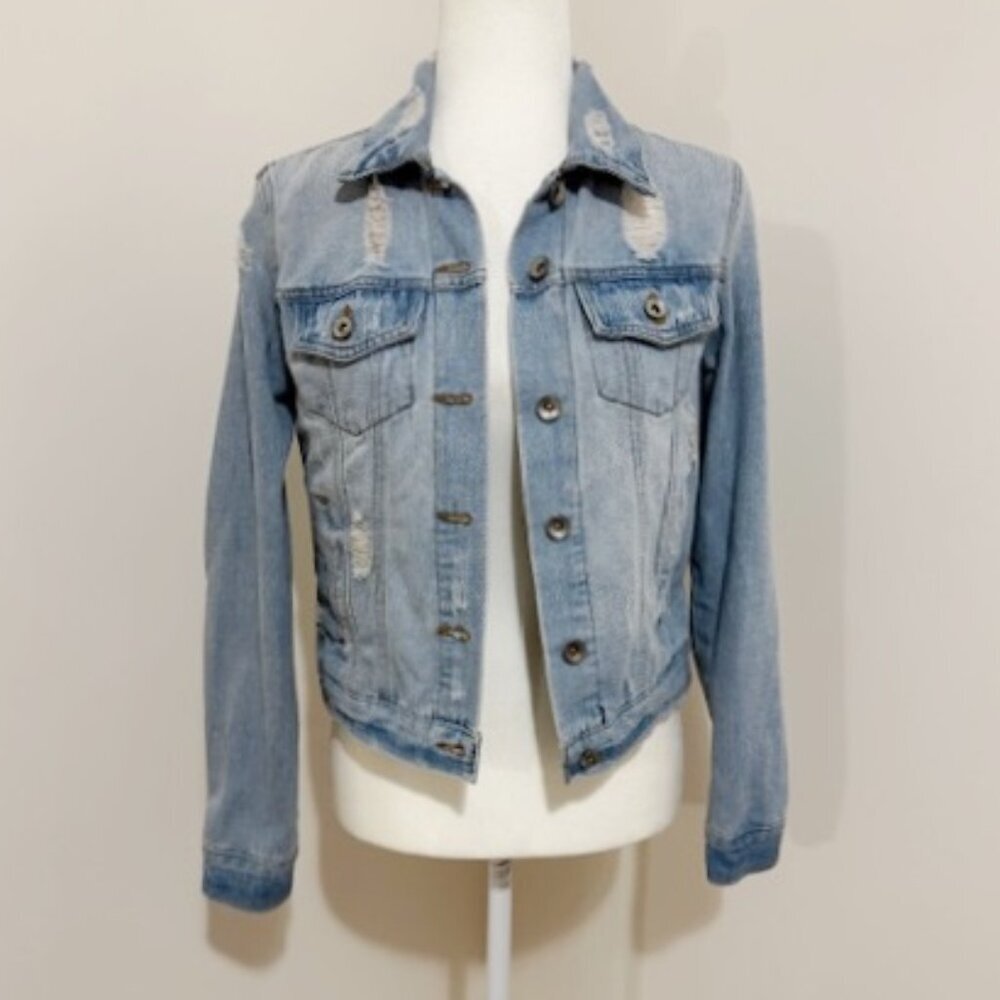 CI Sono Distressed Denim Trucker Jacket Denim Collection Distressed Size Sm
